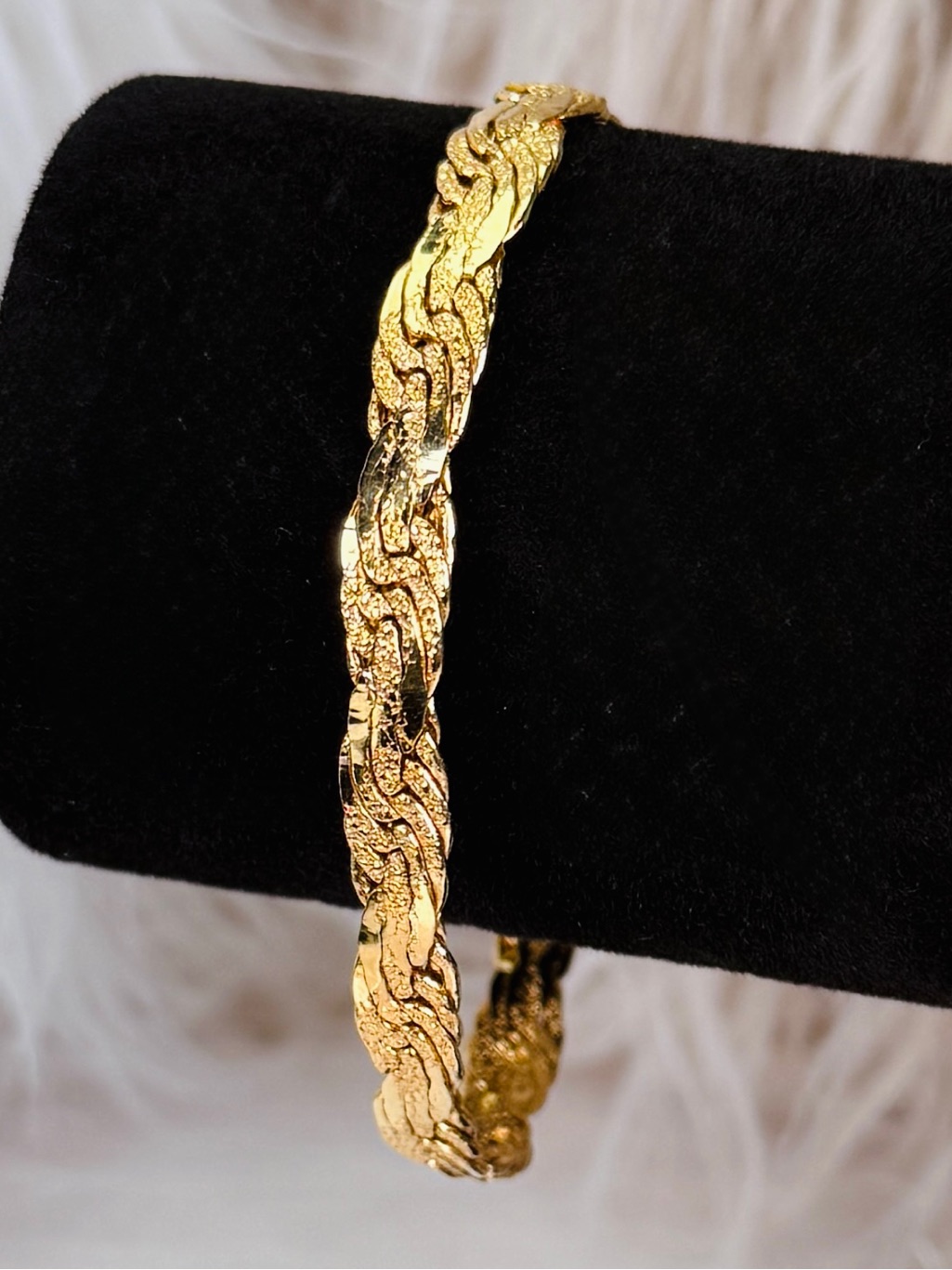Vintage Textured Gold Tone Woven Link Statement Bracelet